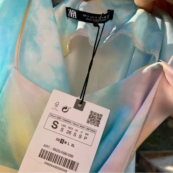 Zara watercolor tie dye satin slip dress halter multicolor - Picture 9 of 11